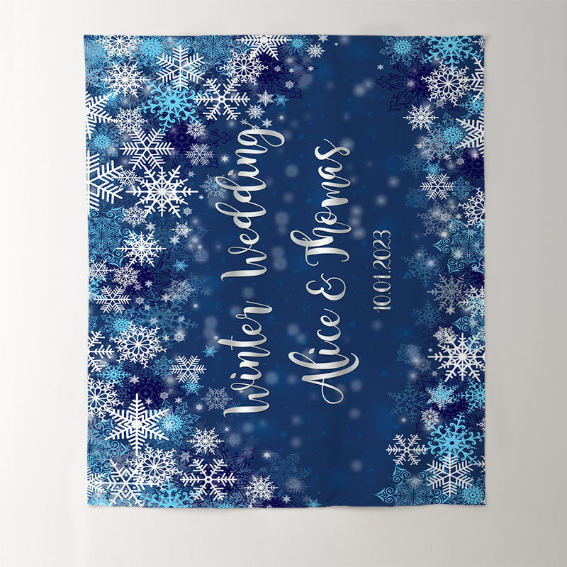 Lofaris Dark Bule Snowy Winter Wedding Backdrop