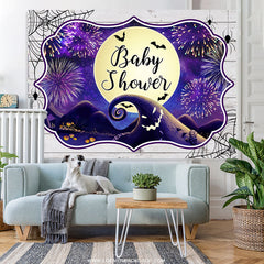 Lofaris Dark Purple Halloween Moon Night Baby Shower Backdrop