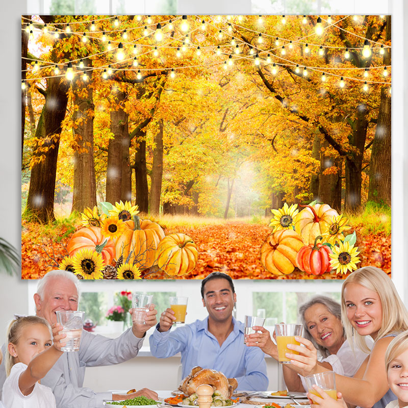 Lofaris Deciduous Forest Pumpkins And Sunflower Autumn Backdrop