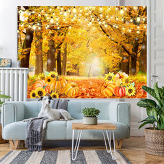 Lofaris Deciduous Forest Pumpkins And Sunflower Autumn Backdrop
