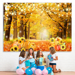 Lofaris Deciduous Forest Pumpkins And Sunflower Autumn Backdrop