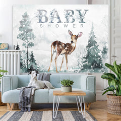 Lofaris Deer in Snow and Mountain Baby Shower Backdrop