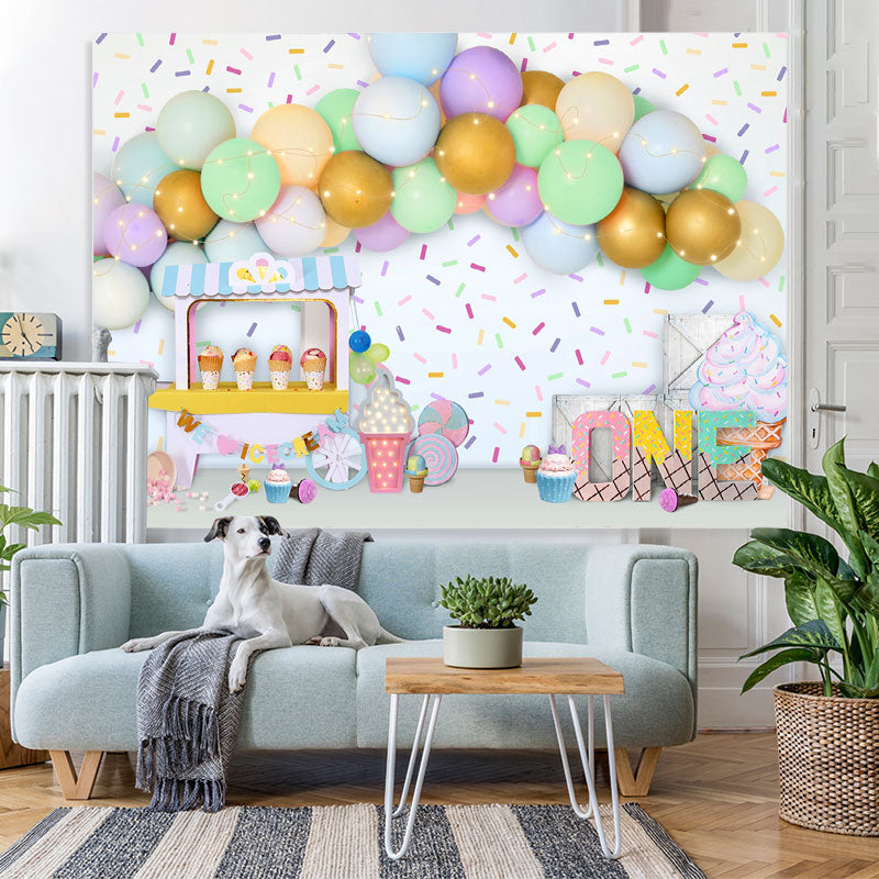 Lofaris Dessert Store Glitter Balloon Happy 1St Birthdab Backdrop