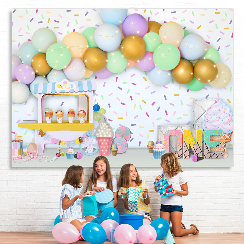 Lofaris Dessert Store Glitter Balloon Happy 1St Birthdab Backdrop
