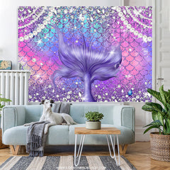 Lofaris Diamond And Pearl Purple Glitter Mermaid Birthday Backdrop
