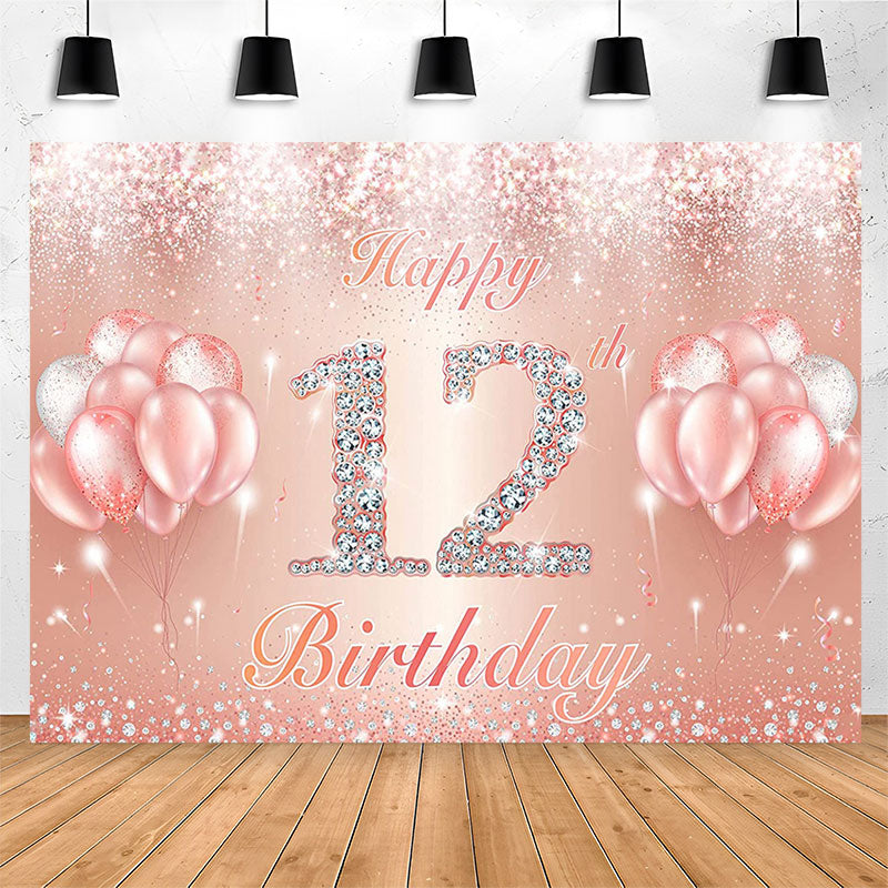 Lofaris Diamond Glitter Rose Gold 12th Birthday Party Backdrop