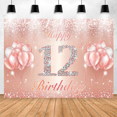 Lofaris Diamond Glitter Rose Gold 12th Birthday Party Backdrop