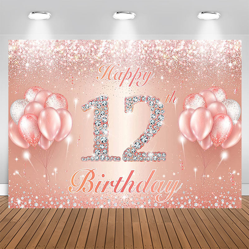 Lofaris Diamond Glitter Rose Gold 12th Birthday Party Backdrop
