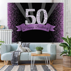 Lofaris Diamond Purple Glitter Fifty Birthday Backdtops