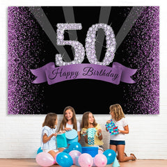 Lofaris Diamond Purple Glitter Fifty Birthday Backdtops