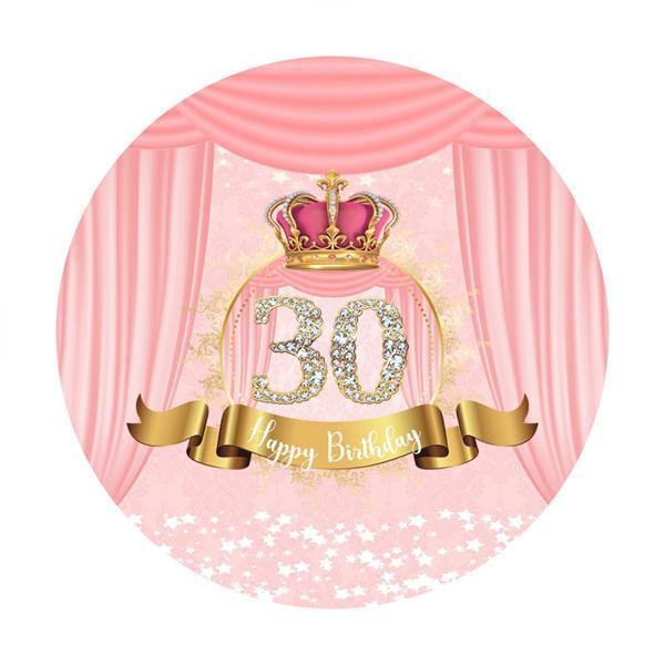 Lofaris Diamonds 30th Pink Round Happy Birthday Party Backdrop