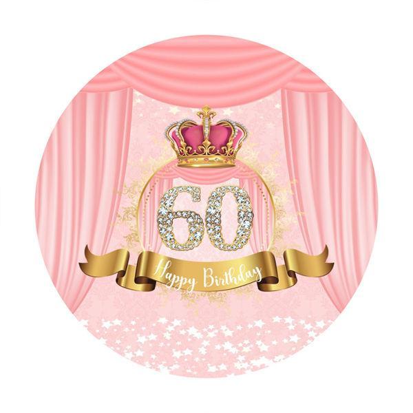 Lofaris Diamonds 70th Pink Round Happy Birthday Party Backdrop