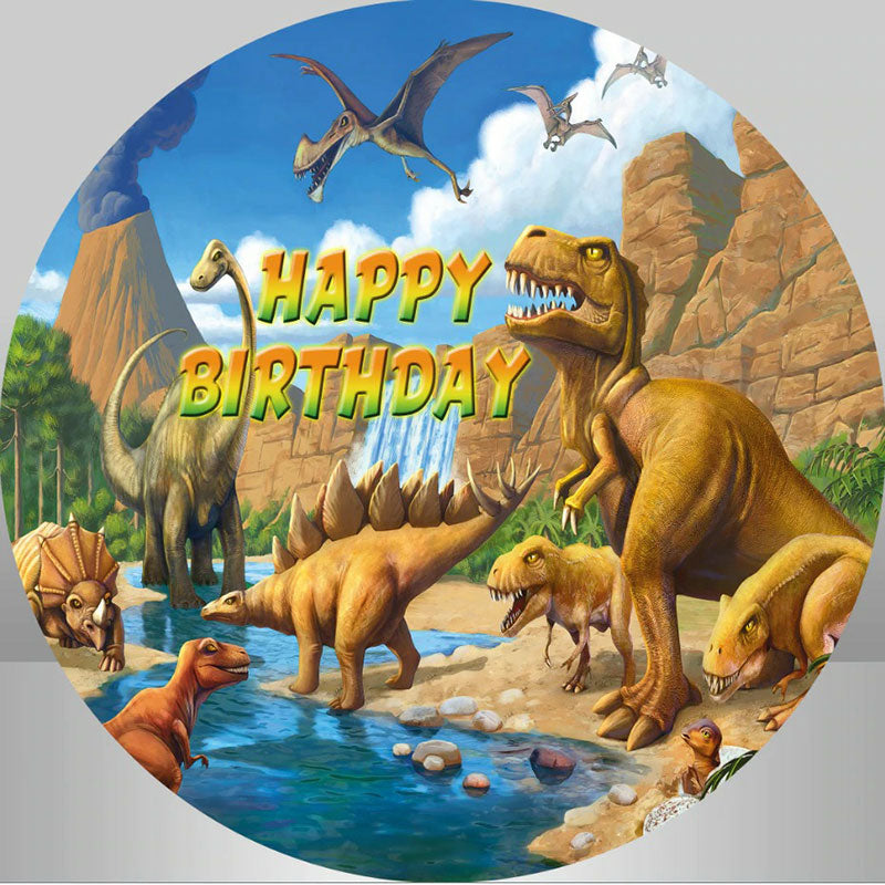 Lofaris Dinosaur World Lakes Round Happy Birthday Backdorp Kit