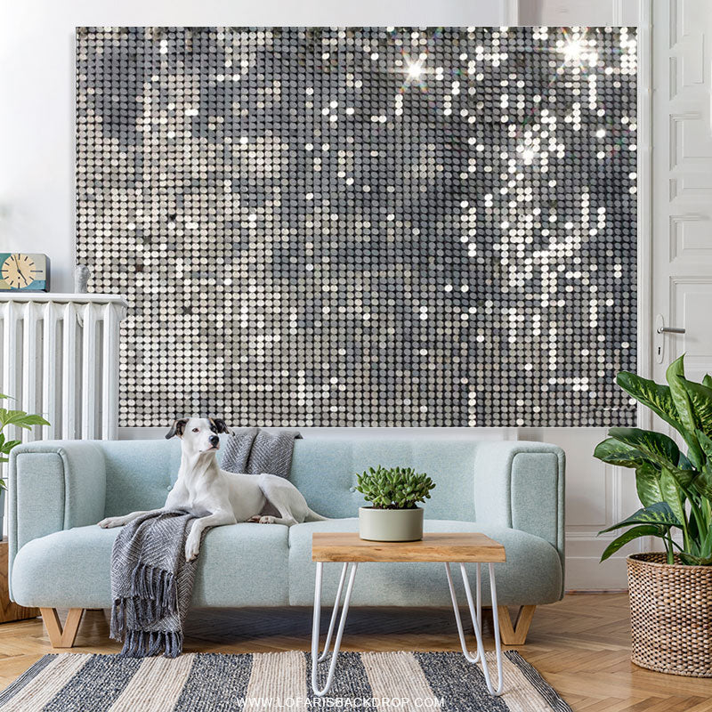 Lofaris Disco Silver Sequins Glitter Birthday Party Deco Backdrop