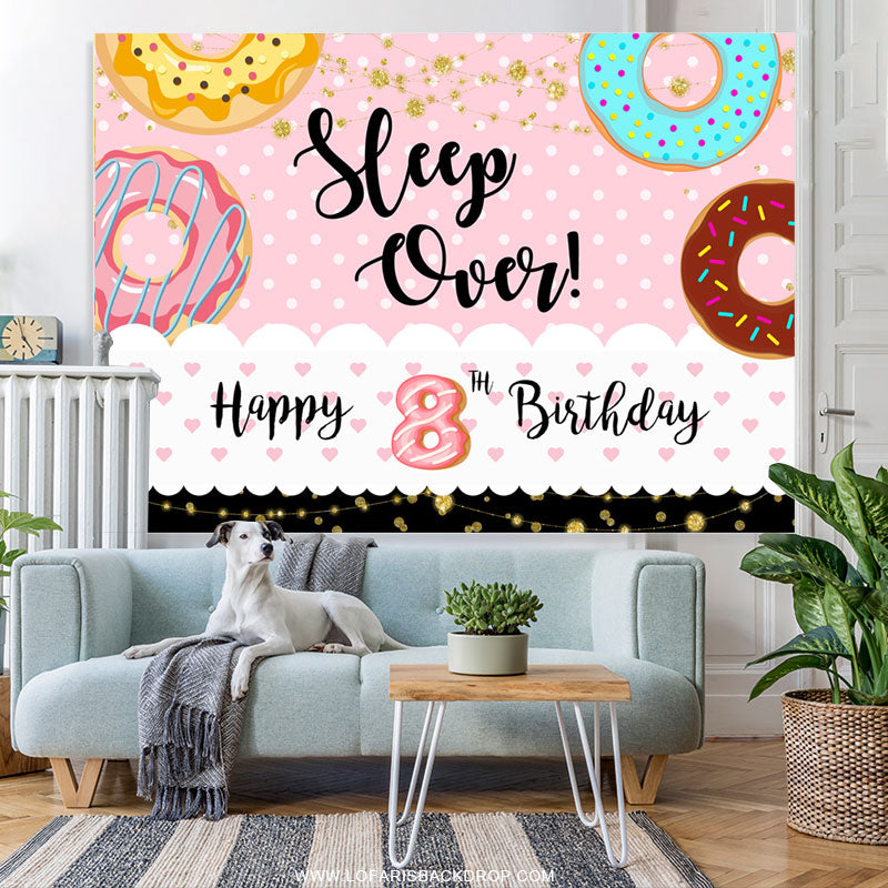 Lofaris Donut Sweet Candy Land Happy 8Th Birthday Backdrop