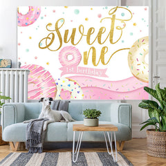 Lofaris Donut Themed Pink Golden Sweet one Birthday Backdrop