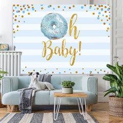 Lofaris Doughnut And Blue Stripe Baby Shower Backdrop For Boy
