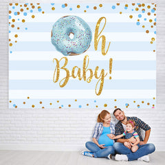 Lofaris Doughnut And Blue Stripe Baby Shower Backdrop For Boy