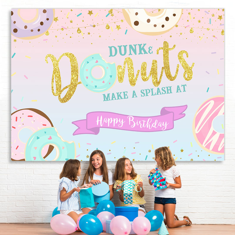 Lofaris Dunk Donut Glitter Happy Birthday Backdrop For Girl