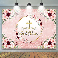 Lofaris Dusty Pink Flowers God Bless Theme Birthday Backdrop