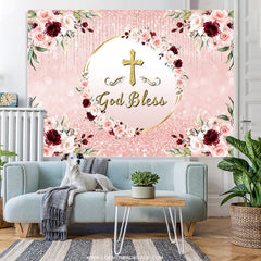 Lofaris Dusty Pink Flowers God Bless Theme Birthday Backdrop