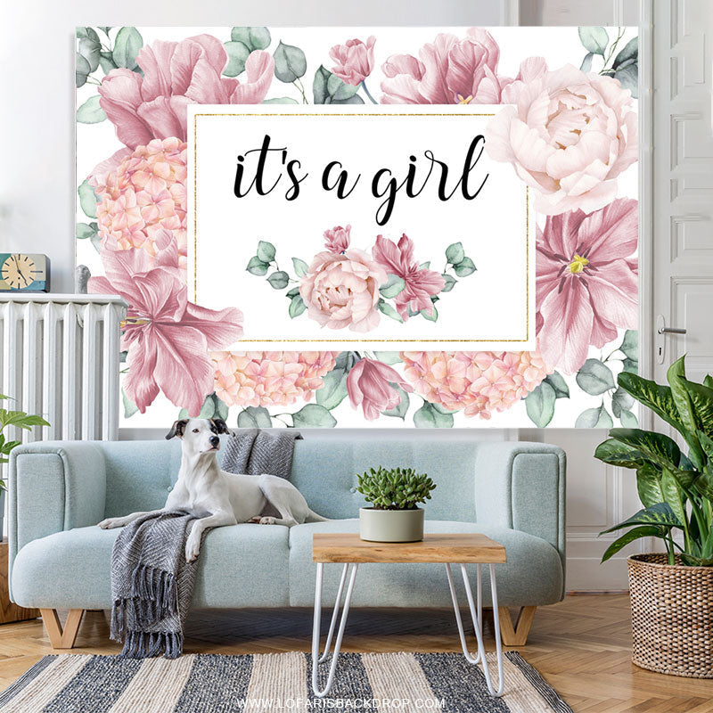 Lofaris Dusty Pink Flowers Its A Girl Baby Shower Backdrop