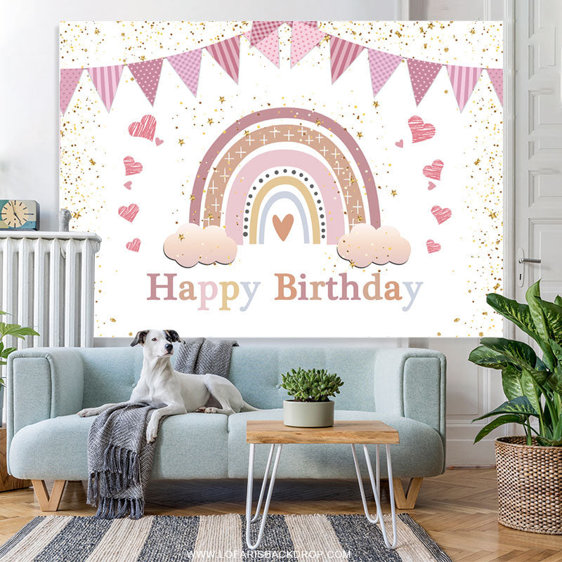 Lofaris Dusty Pink Rainbow Cloud Heart Flag Birthday Backdrop
