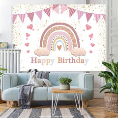 Lofaris Dusty Pink Rainbow Cloud Heart Flag Birthday Backdrop
