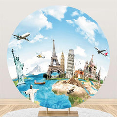 Lofaris Eiffel Tower And Castle Round Happy Birthday Backdrop