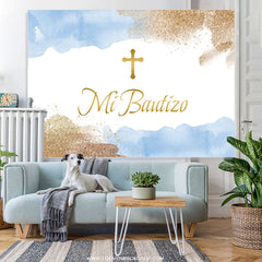 Lofaris Elegant Baby Blue Cross Mi Batuizo Baptism Backdrop