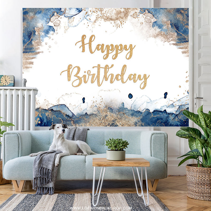 Lofaris Elegant Blue Graffiti Happy Birthday Backdrop