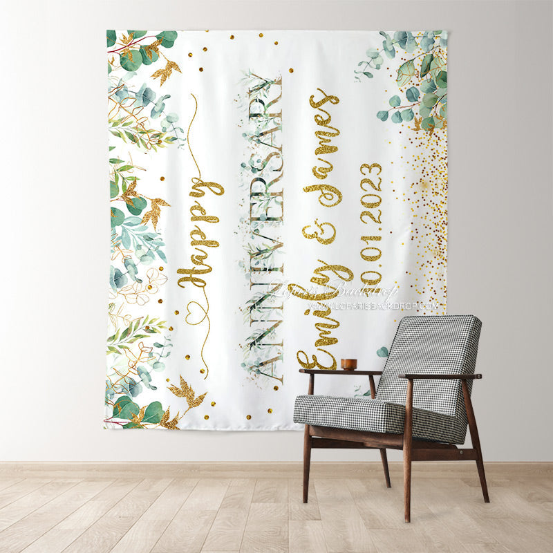 Lofaris Elegant Simple Leaves Happy Anniversary Backdrop
