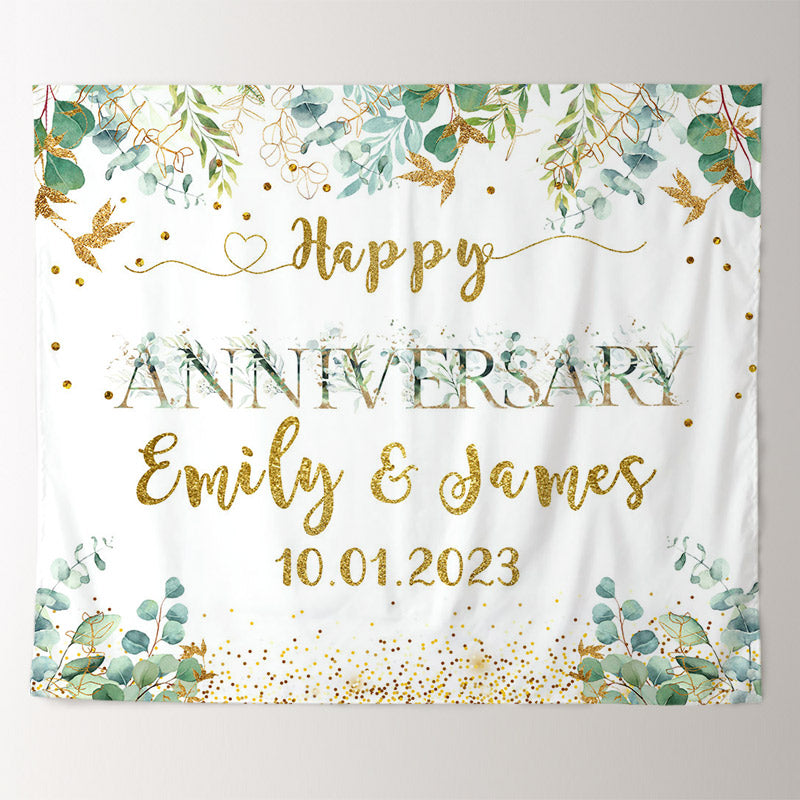 Lofaris Elegant Simple Leaves Happy Anniversary Backdrop
