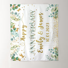 Lofaris Elegant Simple Leaves Happy Anniversary Backdrop