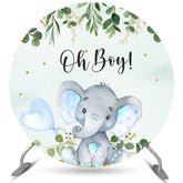 Lofaris Elephant And Balloon Oh Boy Circle Baby Shower Backdrop