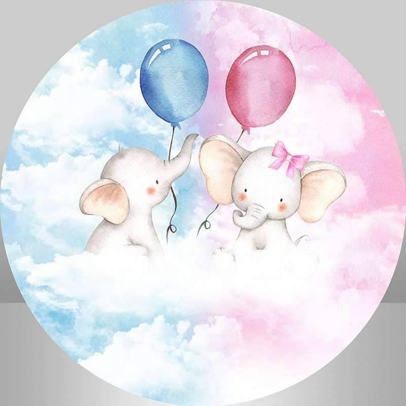 Lofaris Elephant Gender Reveal Circle Baby Shower Backdrop
