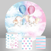 Lofaris Elephant Gender Reveal Circle Baby Shower Backdrop