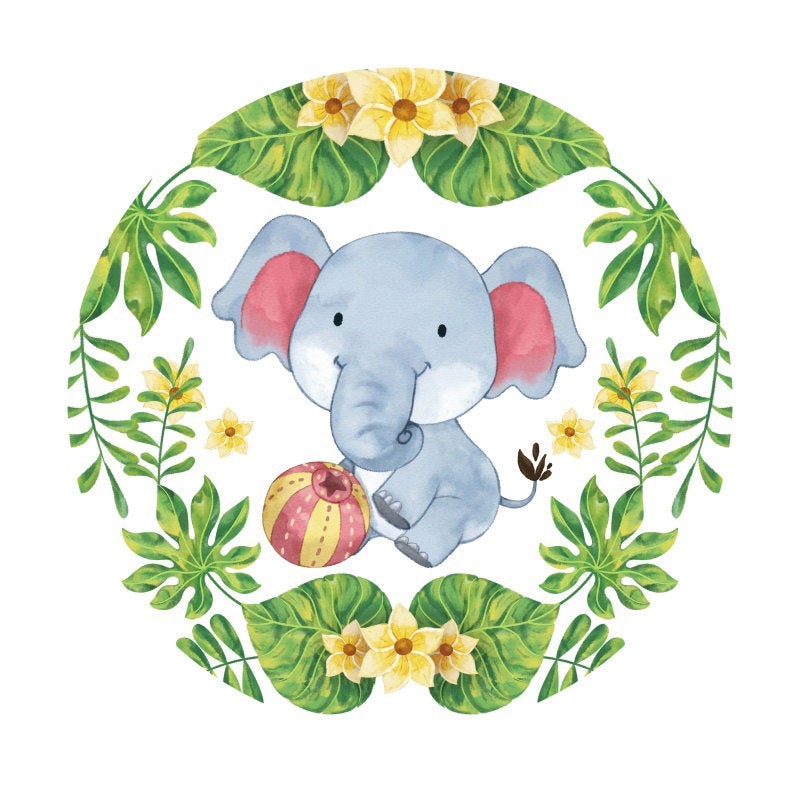 Lofaris Elephant Leaves Happy Birthday Round Backdrop For Party