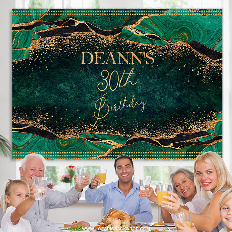 Lofaris Emerald Green Leaves Glitter 30th Birthday Backdrop