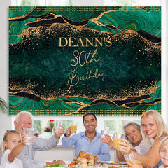 Lofaris Emerald Green Leaves Glitter 30th Birthday Backdrop