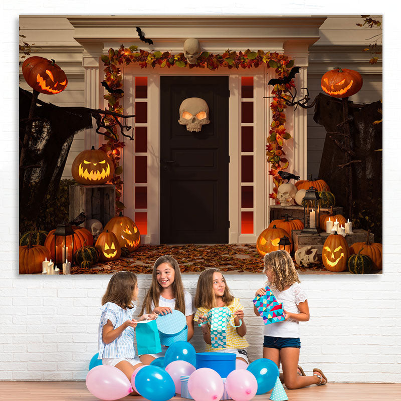 Lofaris Evil Pumpkin and Skeletons Backdrop for Halloween