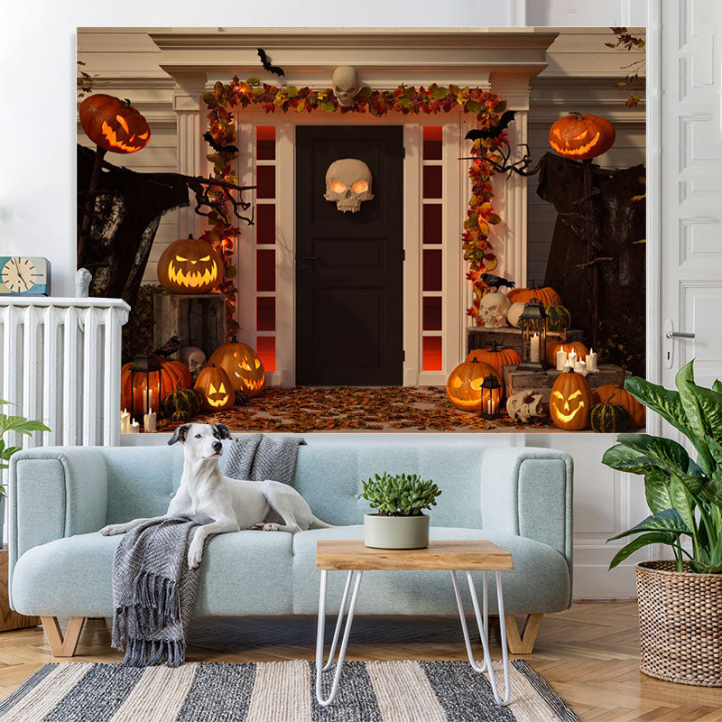 Lofaris Evil Pumpkin and Skeletons Backdrop for Halloween