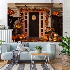 Lofaris Evil Pumpkin and Skeletons Backdrop for Halloween