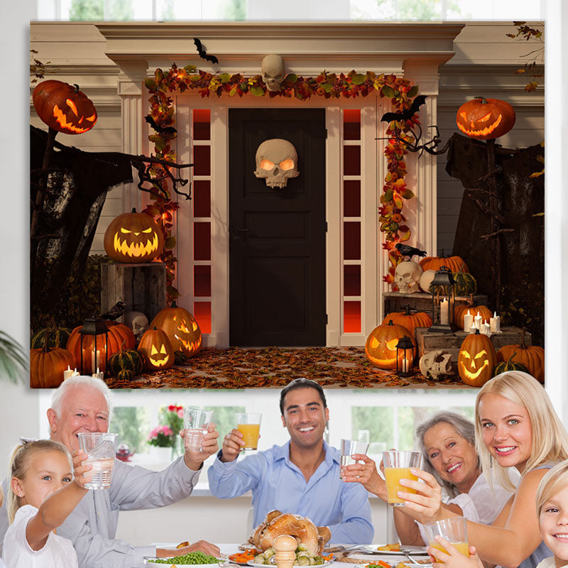 Lofaris Evil Pumpkin and Skeletons Backdrop for Halloween