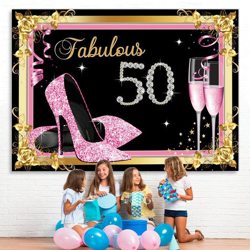 Lofaris Fabulous 50 Pink and Gold Diamonds Birthday Backdrop