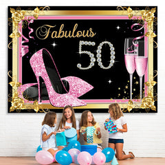 Lofaris Fabulous 50 Pink and Gold Diamonds Birthday Backdrop