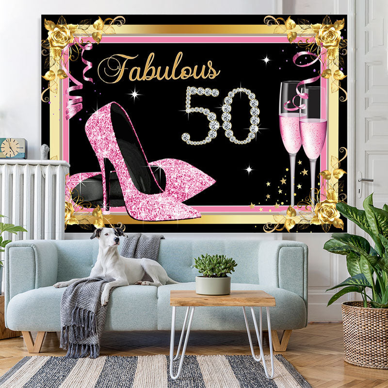 Lofaris Fabulous 50 Pink and Gold Diamonds Birthday Backdrop