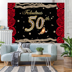 Lofaris Fabulous 50th Rose Pearls Birthday Backdrop for women