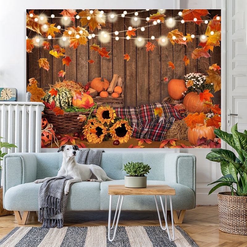 Lofaris Fallen Leaves and Sunflowers Glitter Halloween Backdrop