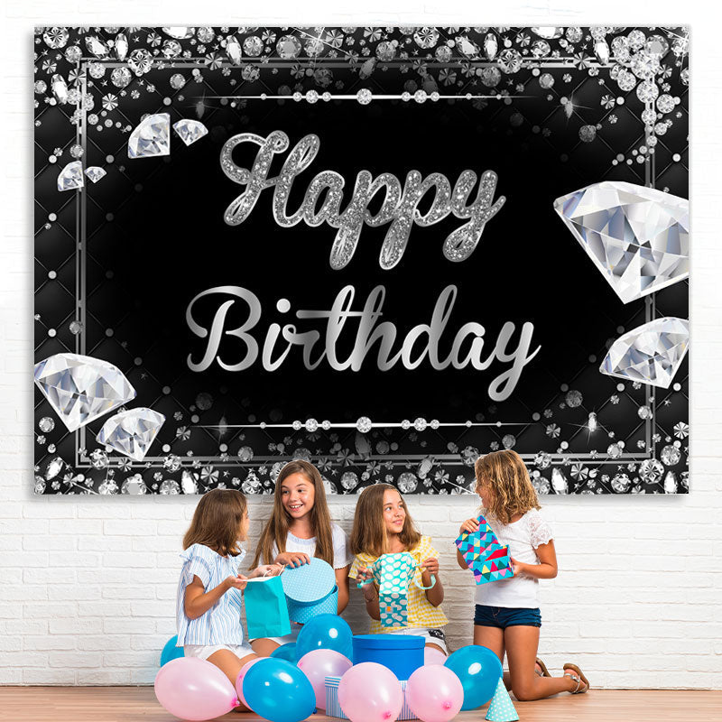 Lofaris Fancy Black and Silver Diamond Happy Birthday Backdrop